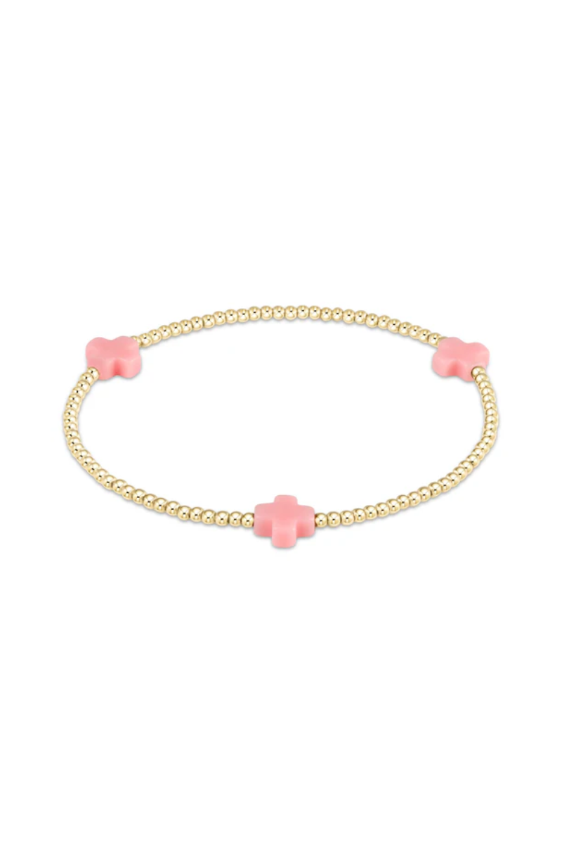 Signature Cross Gold Pattern 2mm Bead Bracelet - Pink