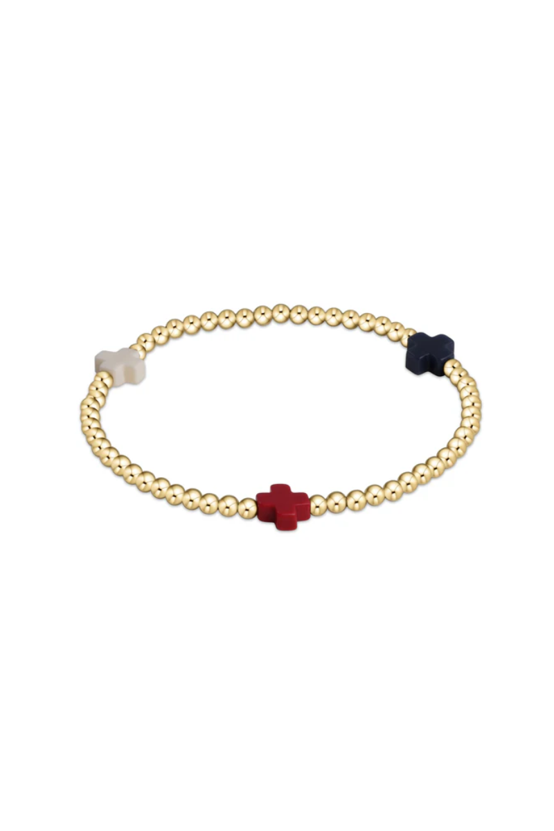 Signature Cross Gold Patten 3mm Bead Bracelet Firecracker