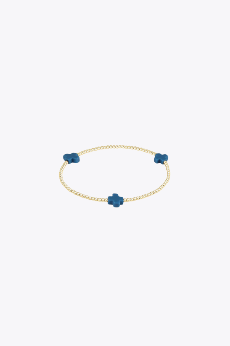 Signature Cross Gold Pattern 2mm Bead Bracelet - Cobalt