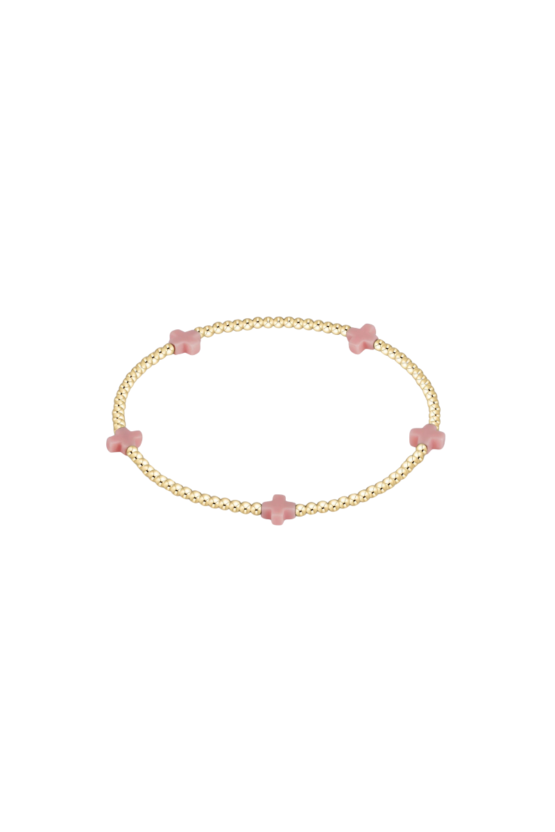 Signature Cross Small Gold Pattern 2mm Bead Bracelet - Pink