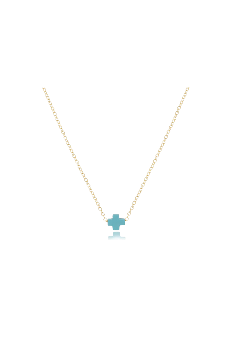 16" Necklace Gold - Signature Cross Small Turquoise