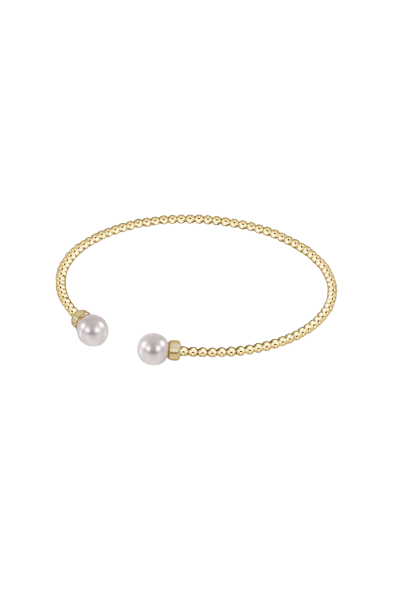 Classic Gold 2mm Bead Cuff - Pearl