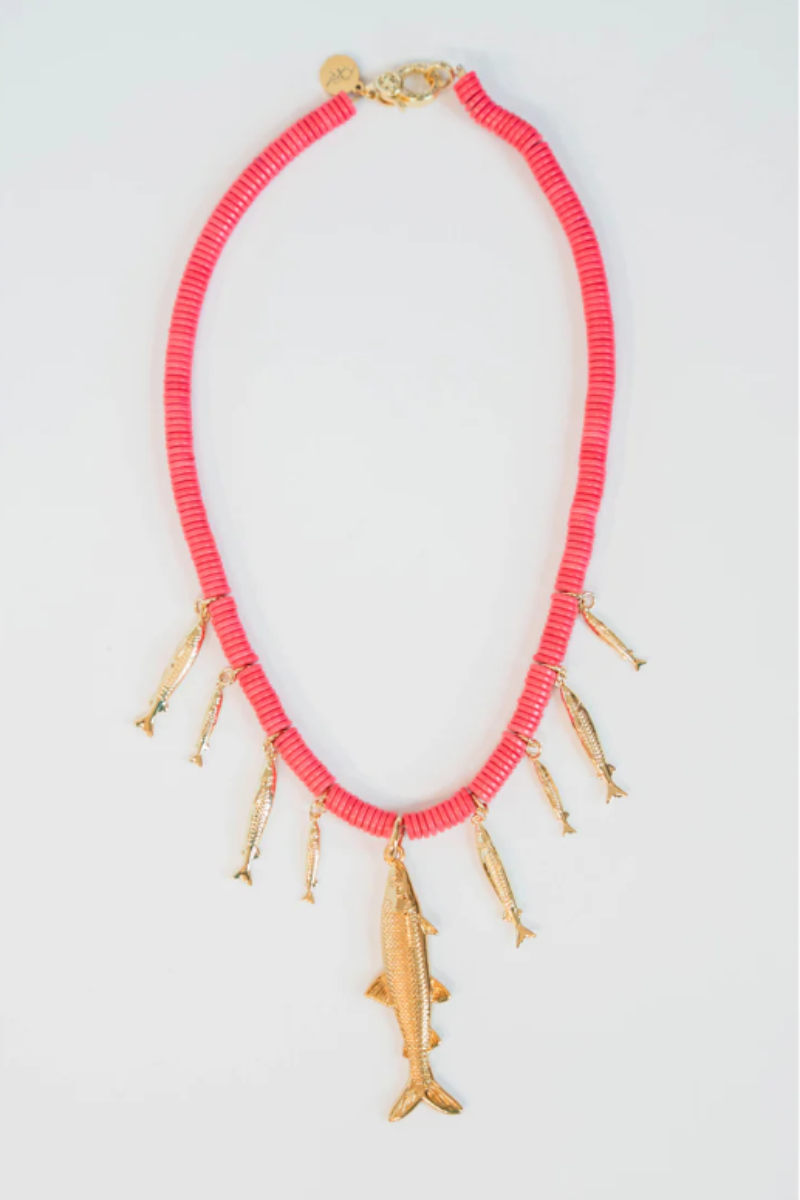 Hot Pink Jasper Fish Charm Necklace