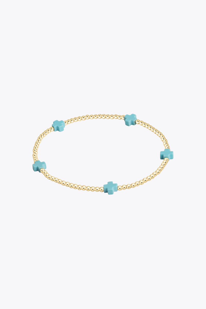 egirl Signature Cross Small Gold Pattern 2mm Bead Bracelet - Turquoise