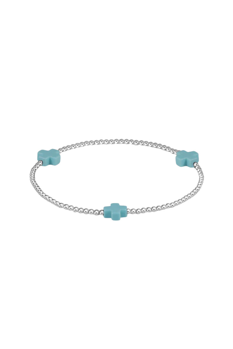 Signature Cross Sterling Pattern 2mm Bead Bracelet - Turquoise