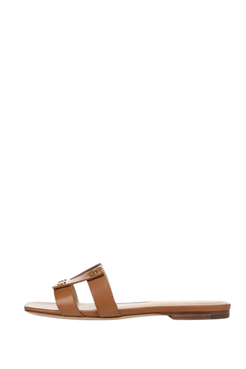 Via Leather Flat Slide Sandals