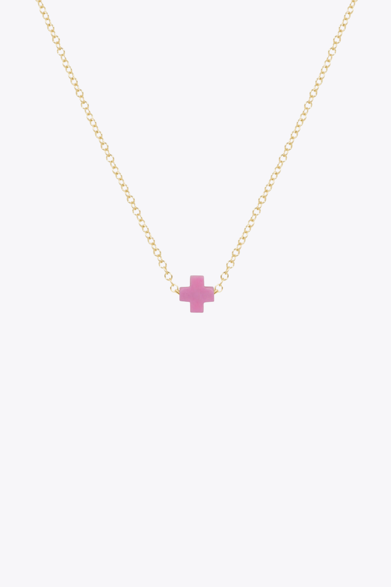 egirl 14" Necklace Gold - Signature Cross Small Bright Pink