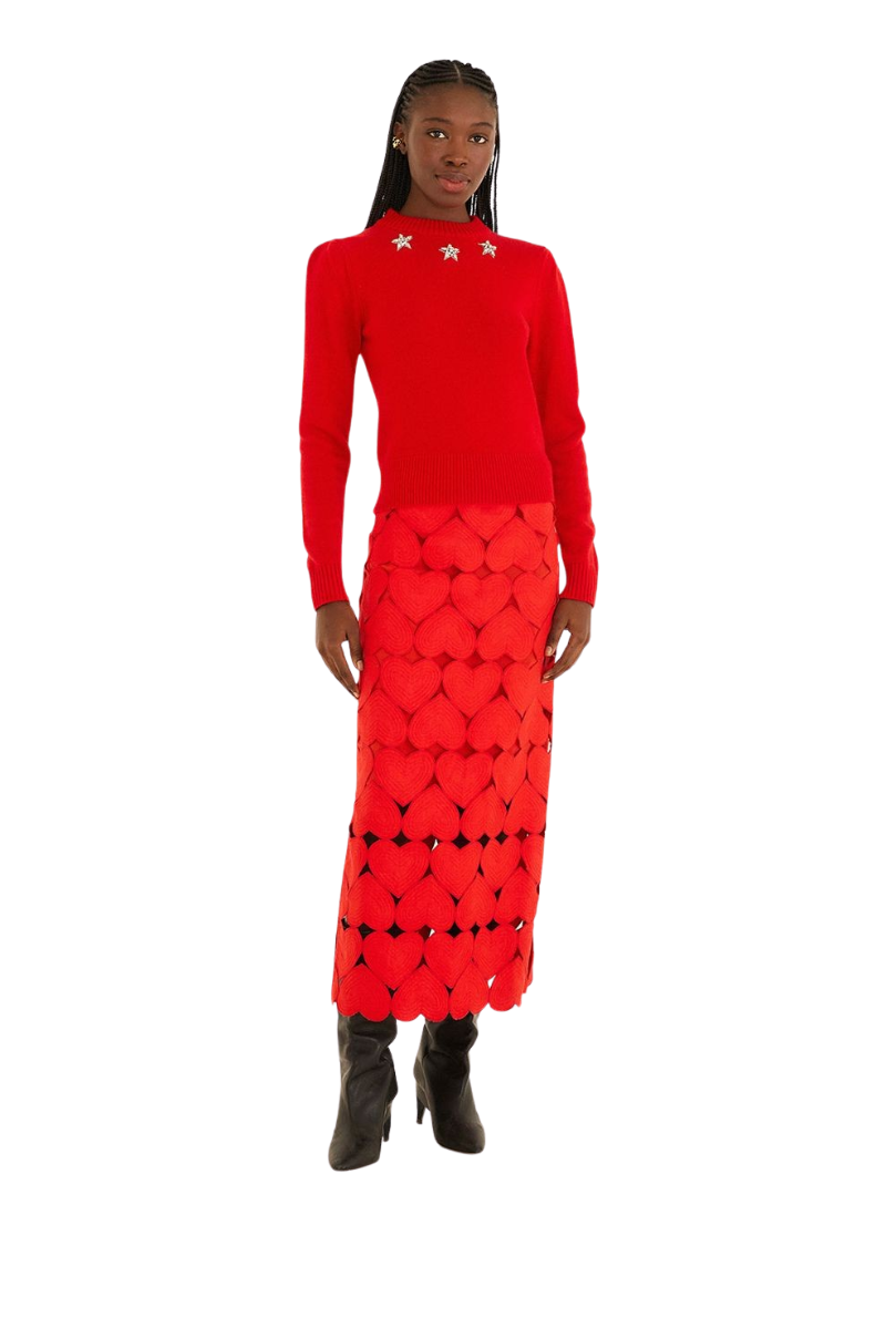 Red Hearts Midi Skirt