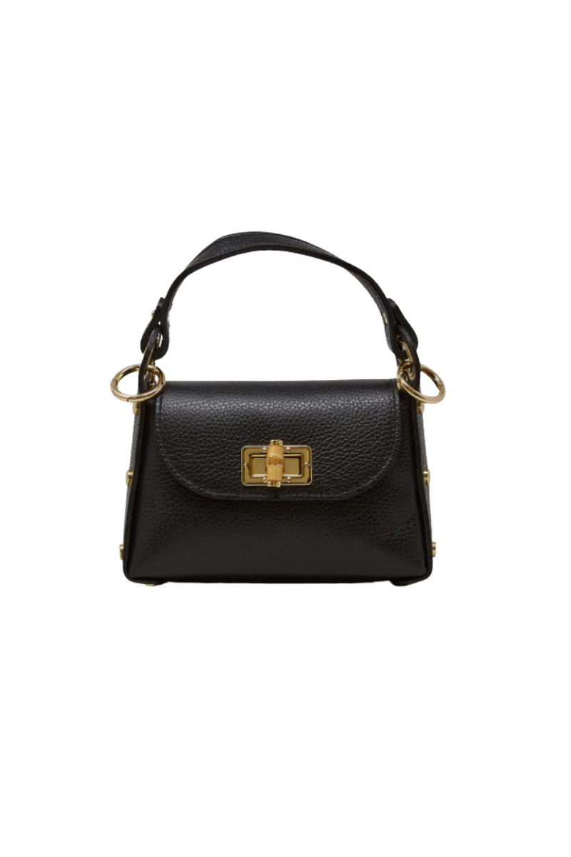 Genuine Italian Leather Bamboo Clasp Crossbody Bag