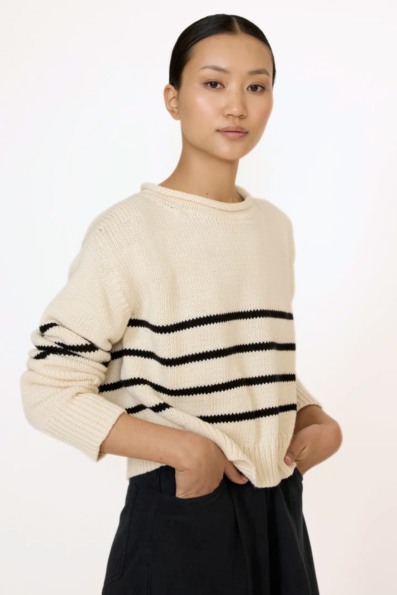 Cropped Field Sweater - Black Stripe