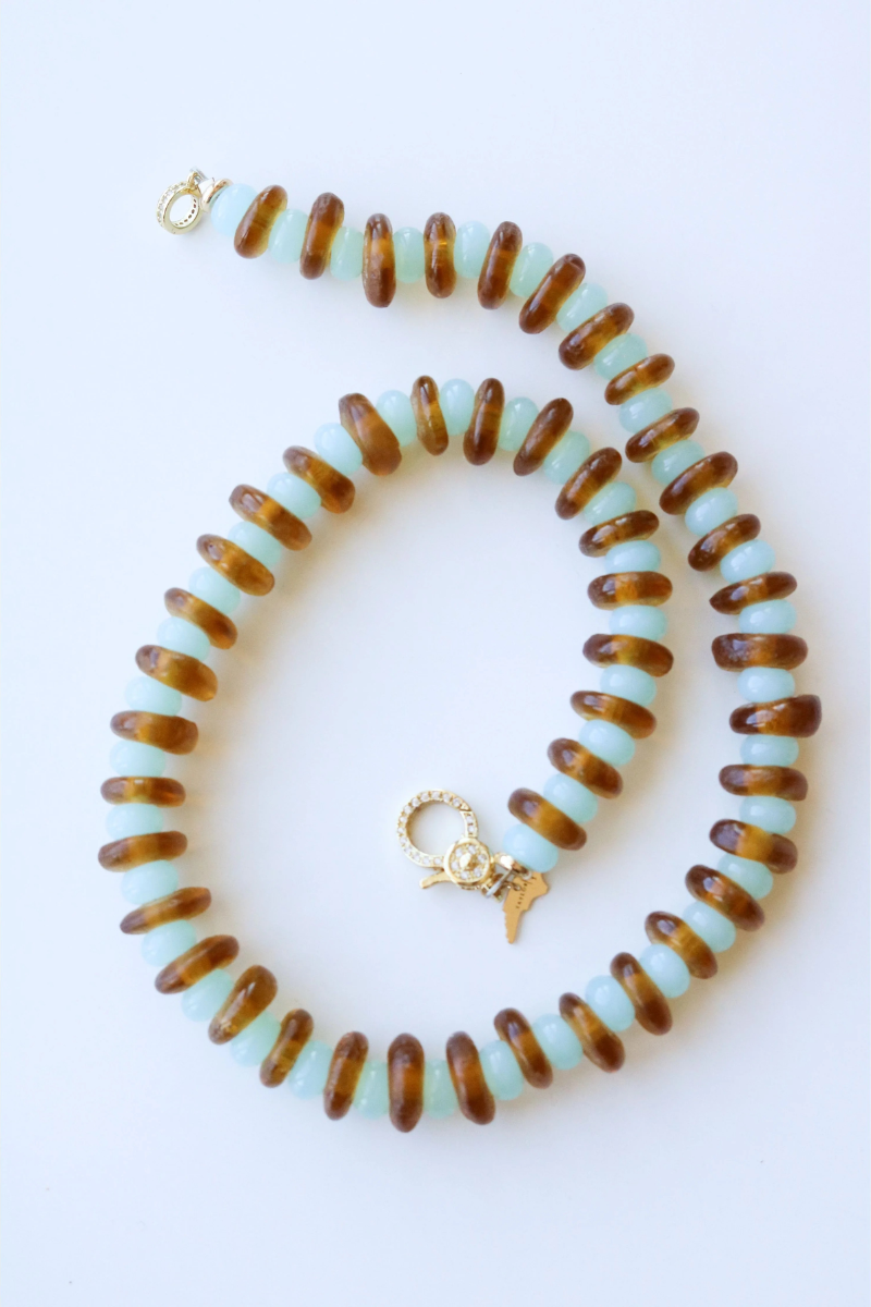Yellow African Glass + Aqua Glass Necklace