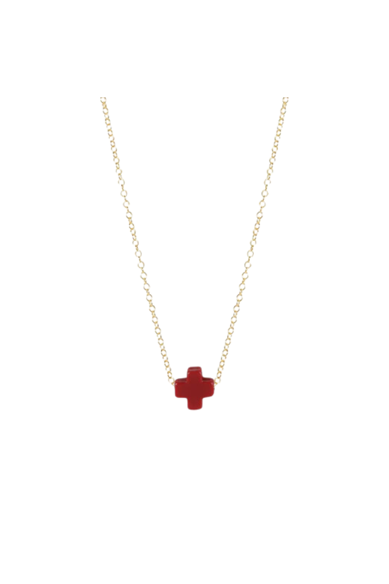 16" Necklace Gold - Signature Cross Small Red