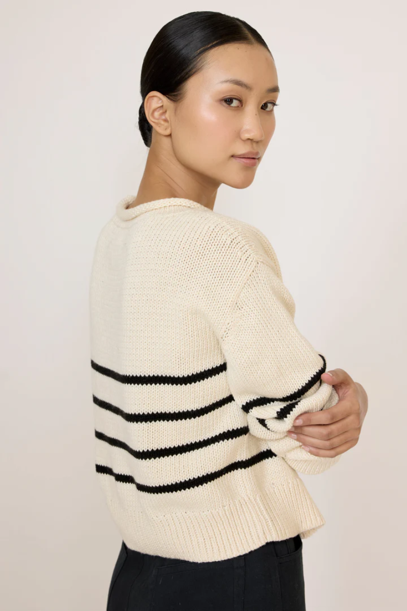 Cropped Field Sweater - Black Stripe