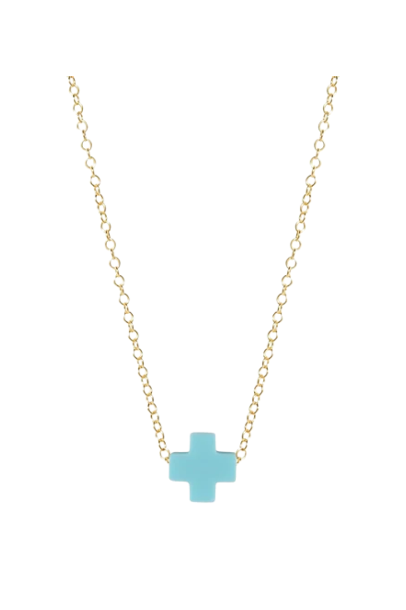 16" Necklace Gold - Signature Cross Turquoise