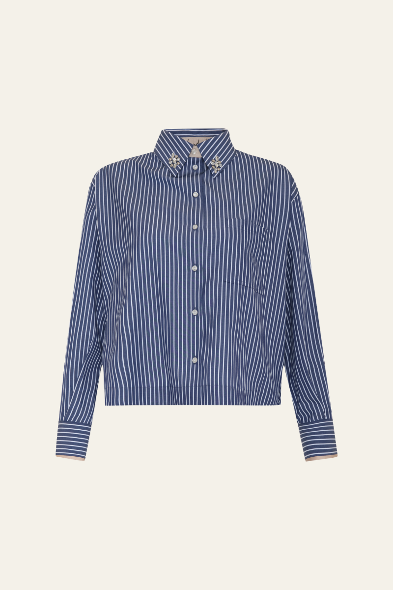 Echo Stripe Crystal Collar Shirt