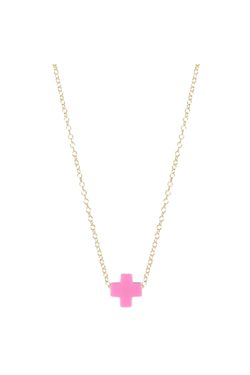 16" Necklace Gold - Signature Cross Bright Pink