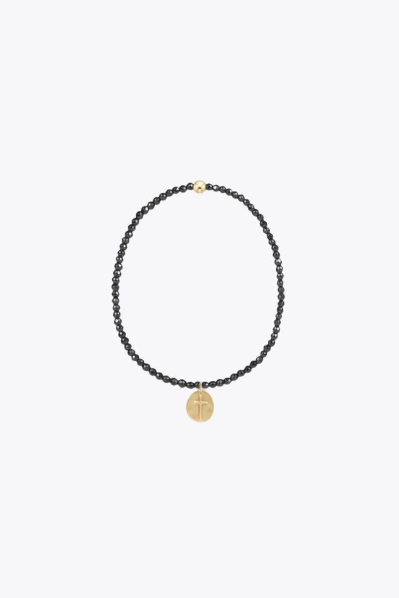 Faceted Hematite 2mm Bead  Bracelet - Inspire Small Gold  Charm