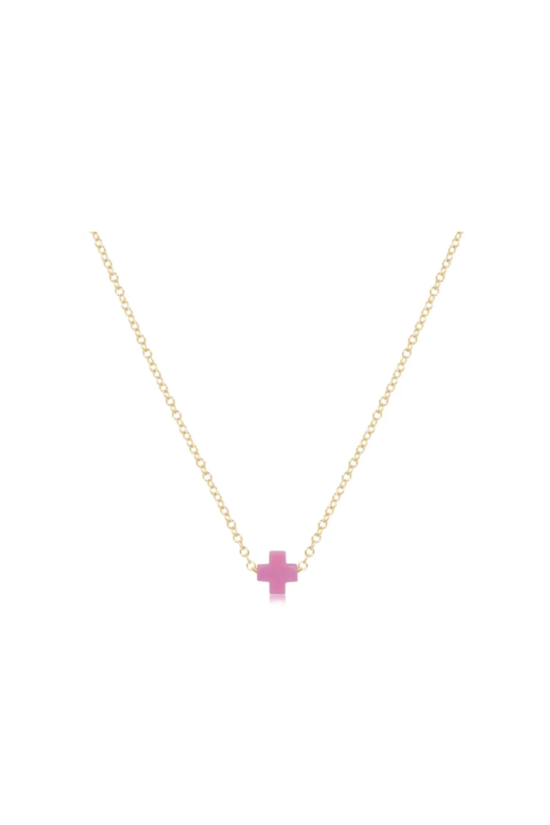 16" Necklace Gold - Signature Cross Small Bright Pink