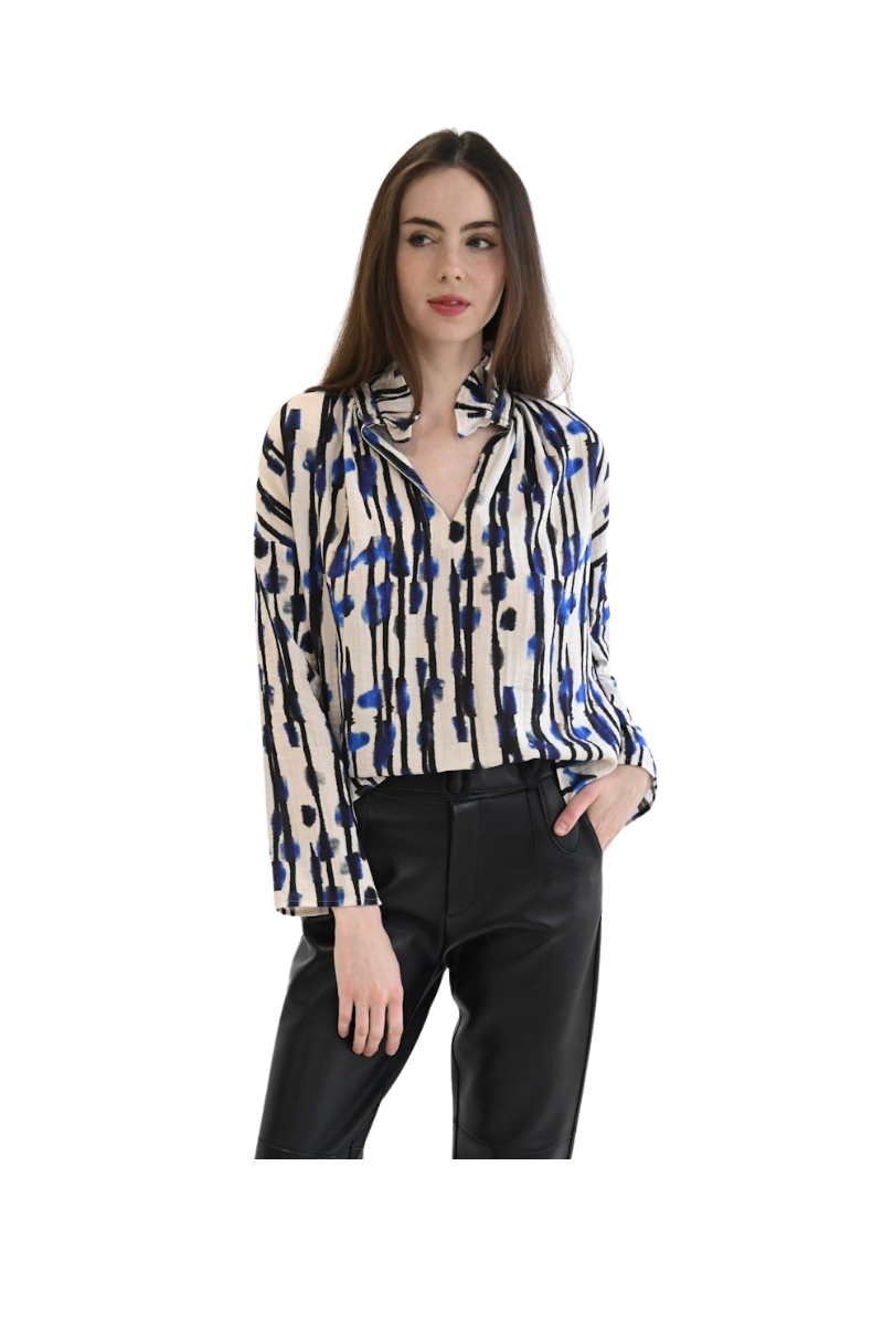 Vicki Long Sleeve Top Fire Stripe Woven