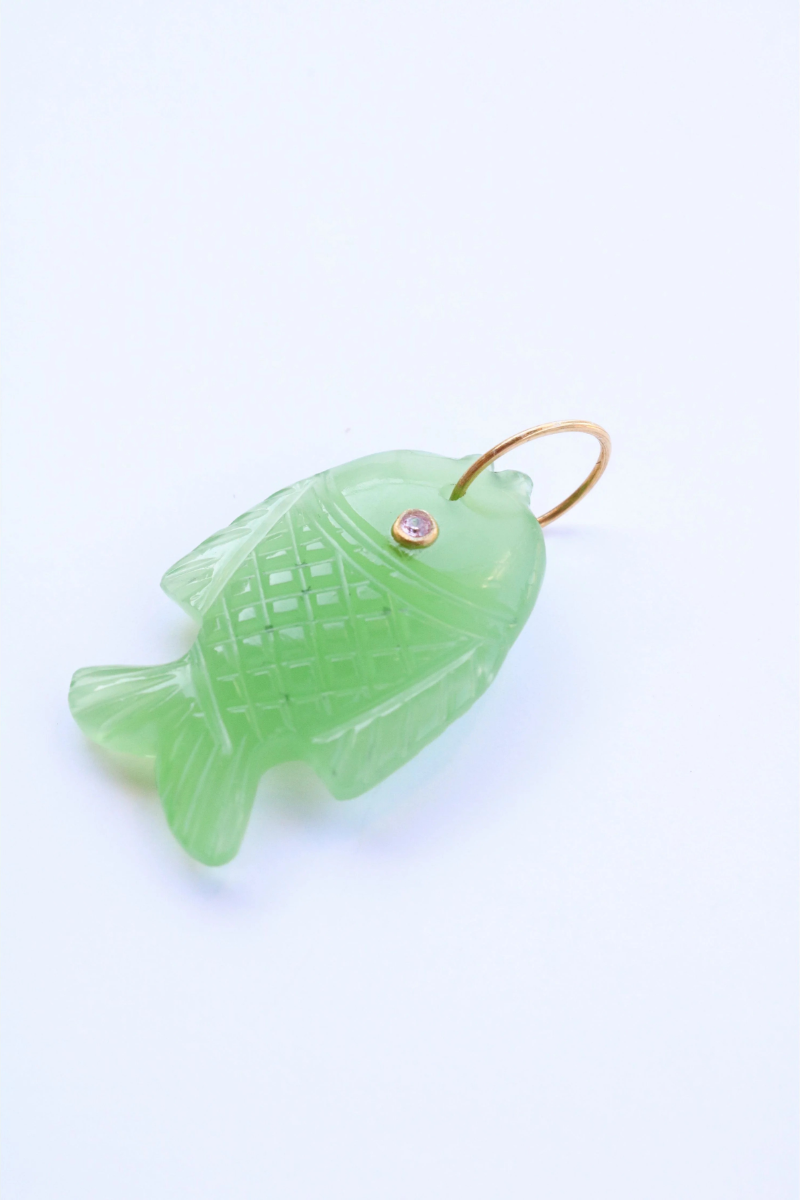 Carved Gemstone Fish Charm Green