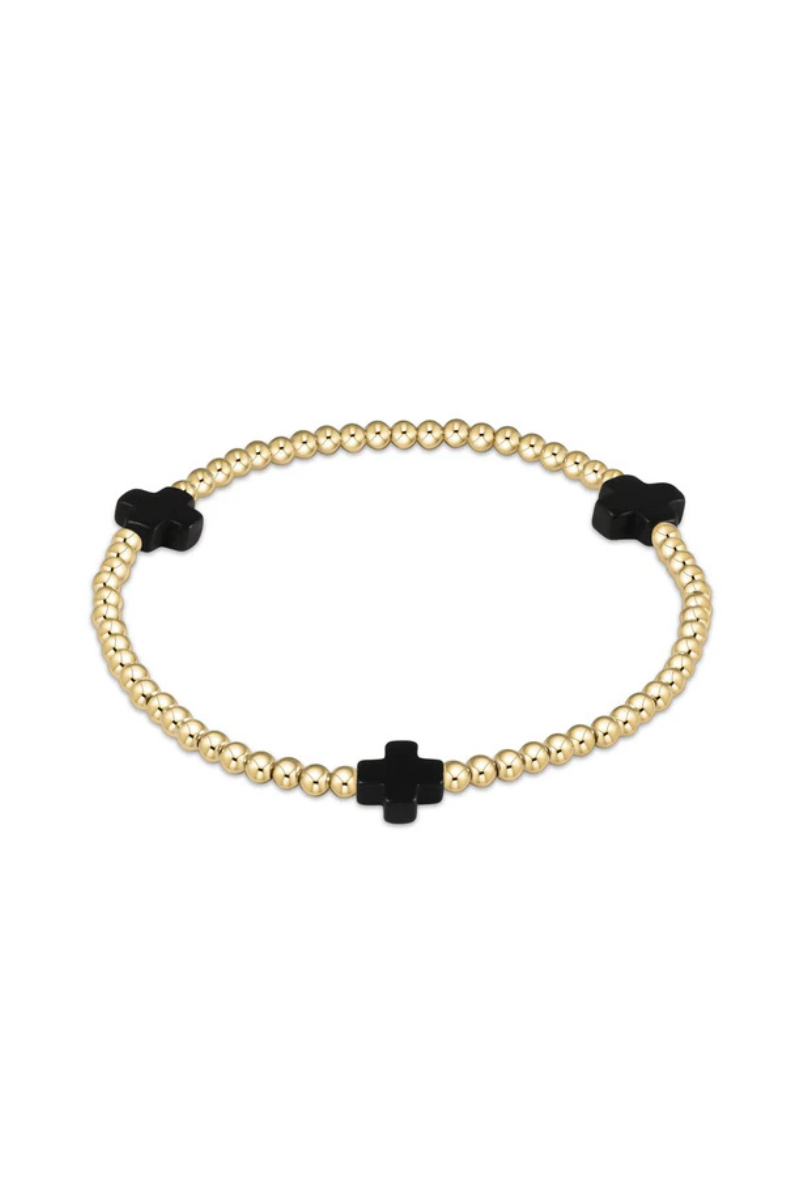 EXTENDS Signature Cross Gold Pattern 3mm Bead Bracelet - Onyx