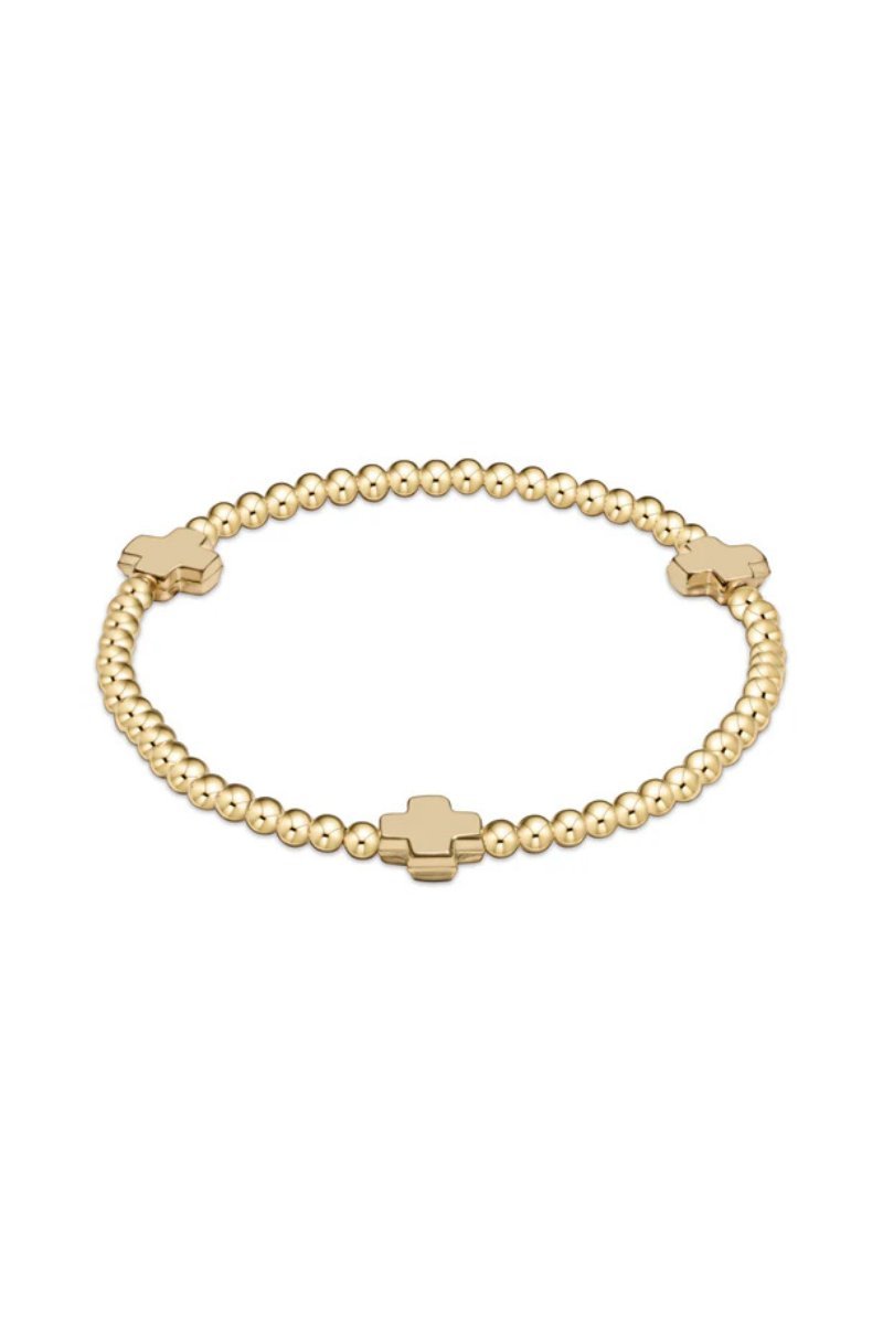 EXTENDS Signature Cross Gold Pattern 3mm Bead Bracelet - Gold