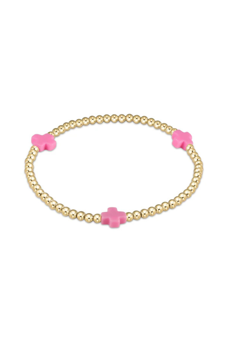 EXTENDS Signature Cross Gold Pattern 3mm Bead Bracelet - Bright Pink