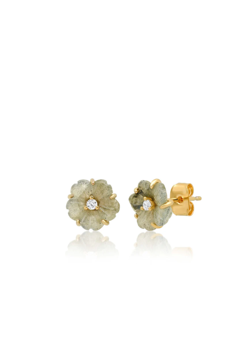 Labradorite Cutting Stone Flower Earrings