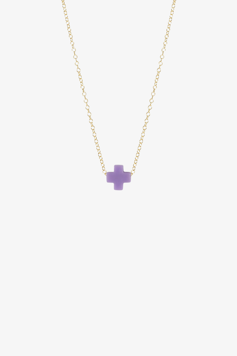 16" Necklace Gold - Signature Cross Small Purple