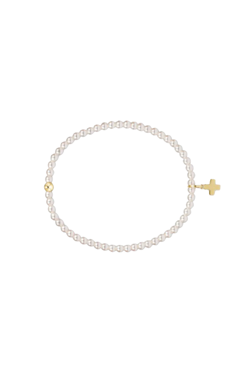 Classic Pearl 3mm Bead Bracelet - Signature Cross Gold Charm