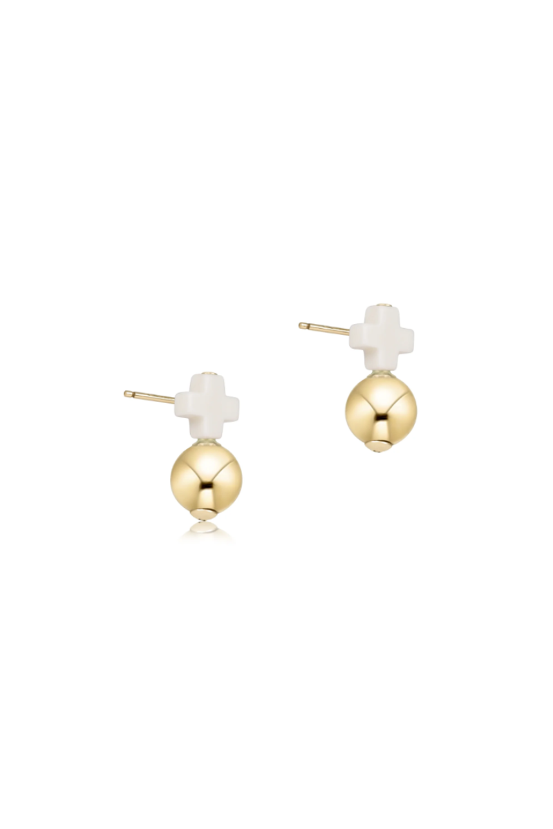 Signature Cross Small Off-White Stud - Gold