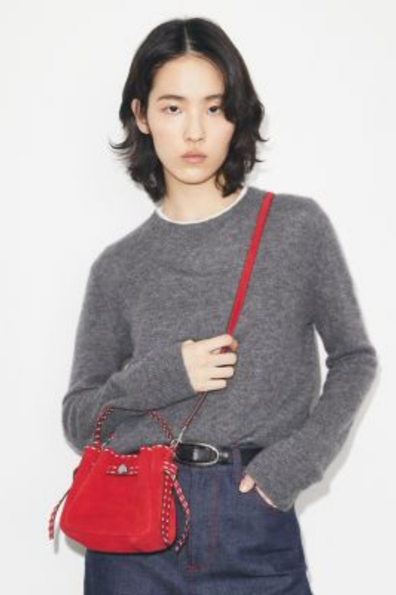 Romy Suede Pick Stitch Mini Bucket Bag