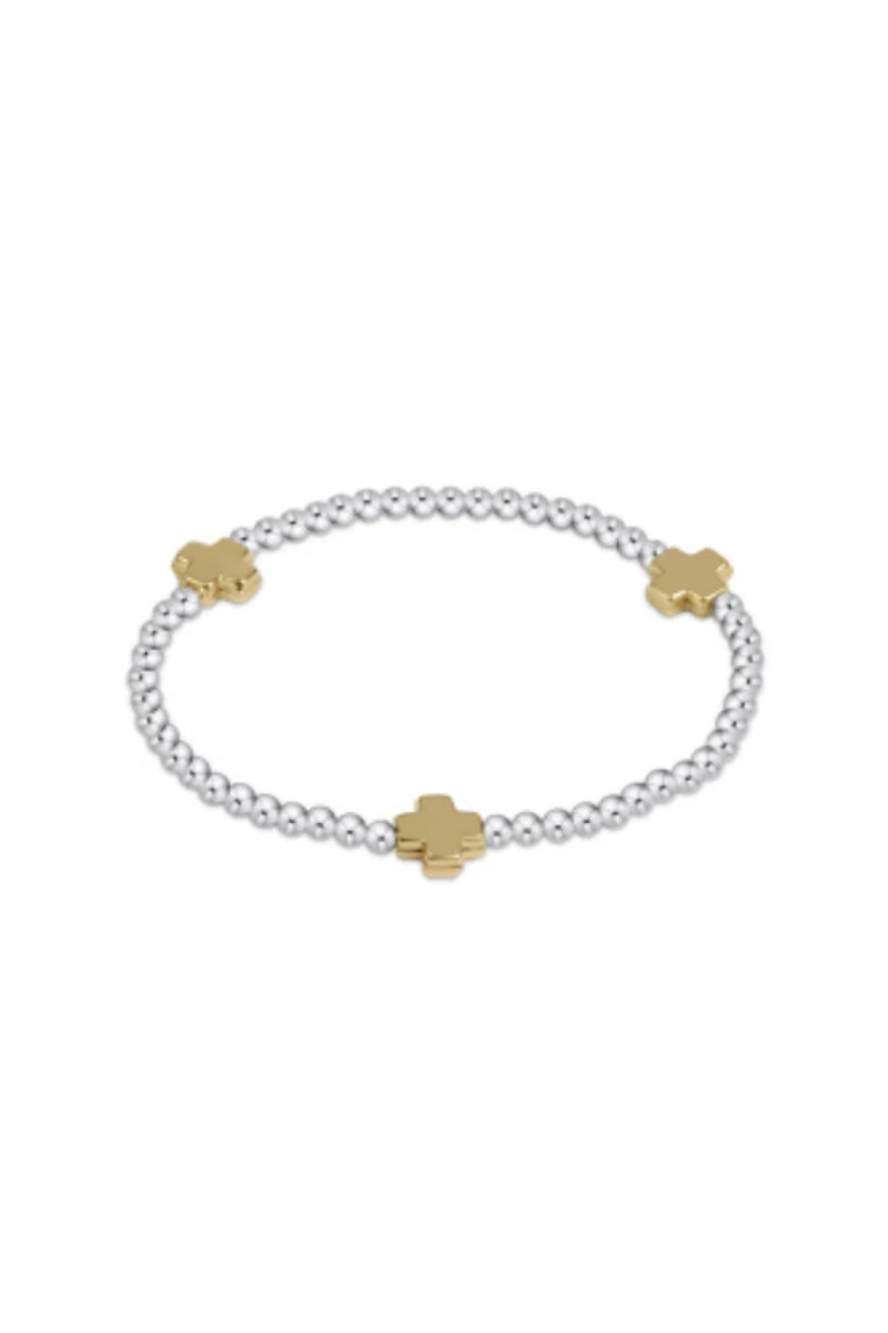 Signature Cross Sterling Mixed Metal Pattern 3mm Bead Bracelet - Gold