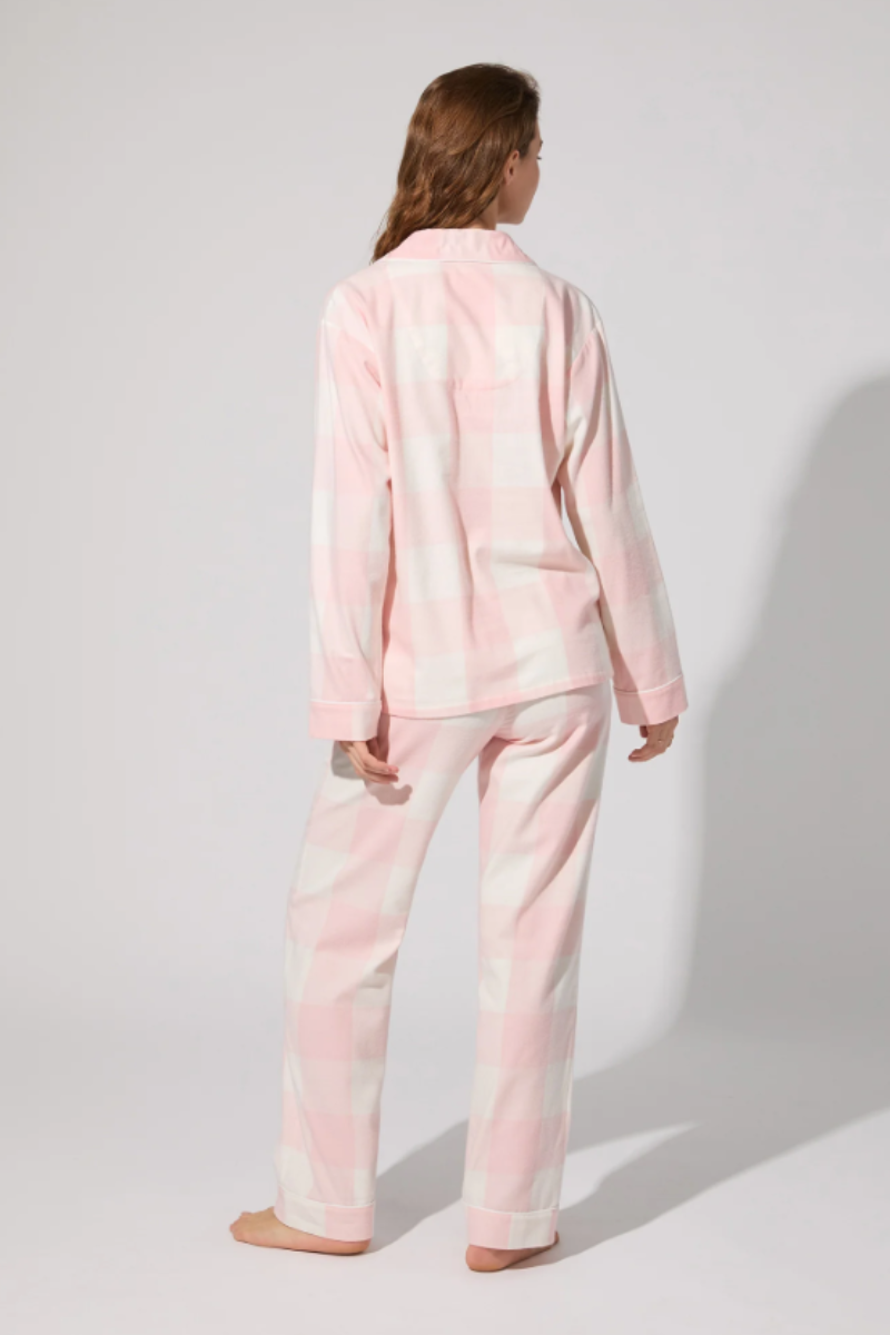 Checking In Long Sleeve Classic Woven Portuguese Flannel Twill PJ Set