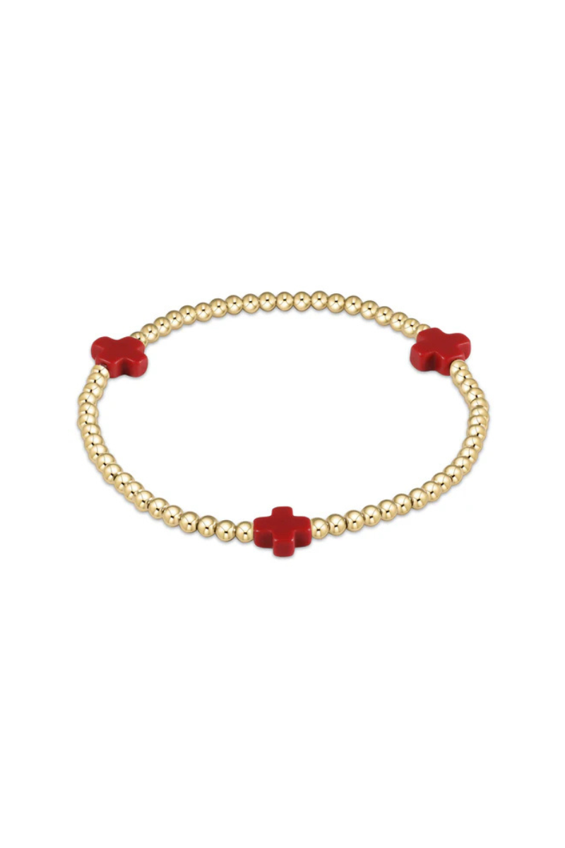 egirl Signature Cross Gold Pattern 3mm Bead Bracelet - Red