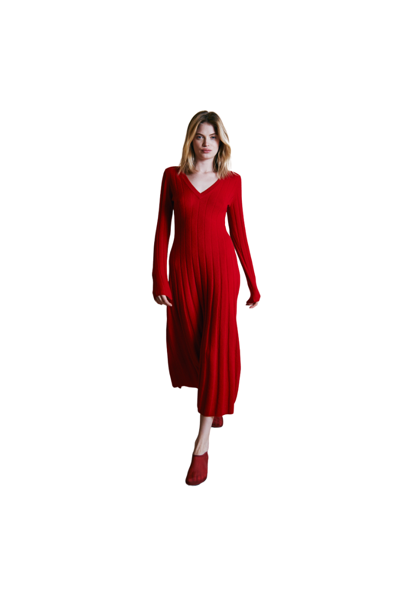 V-Neck Ribbed Cashmere Dress