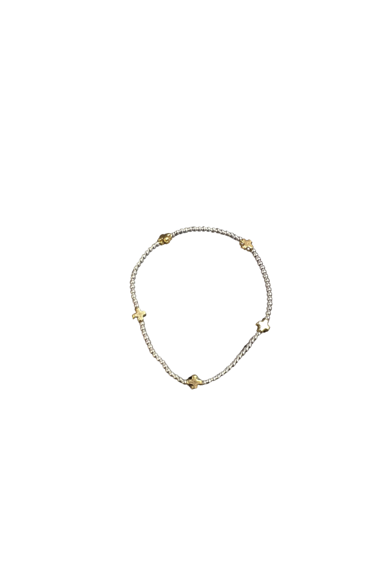 egirl Signature Cross Small Gold Pattern 2mm Bead Bracelet - Gold