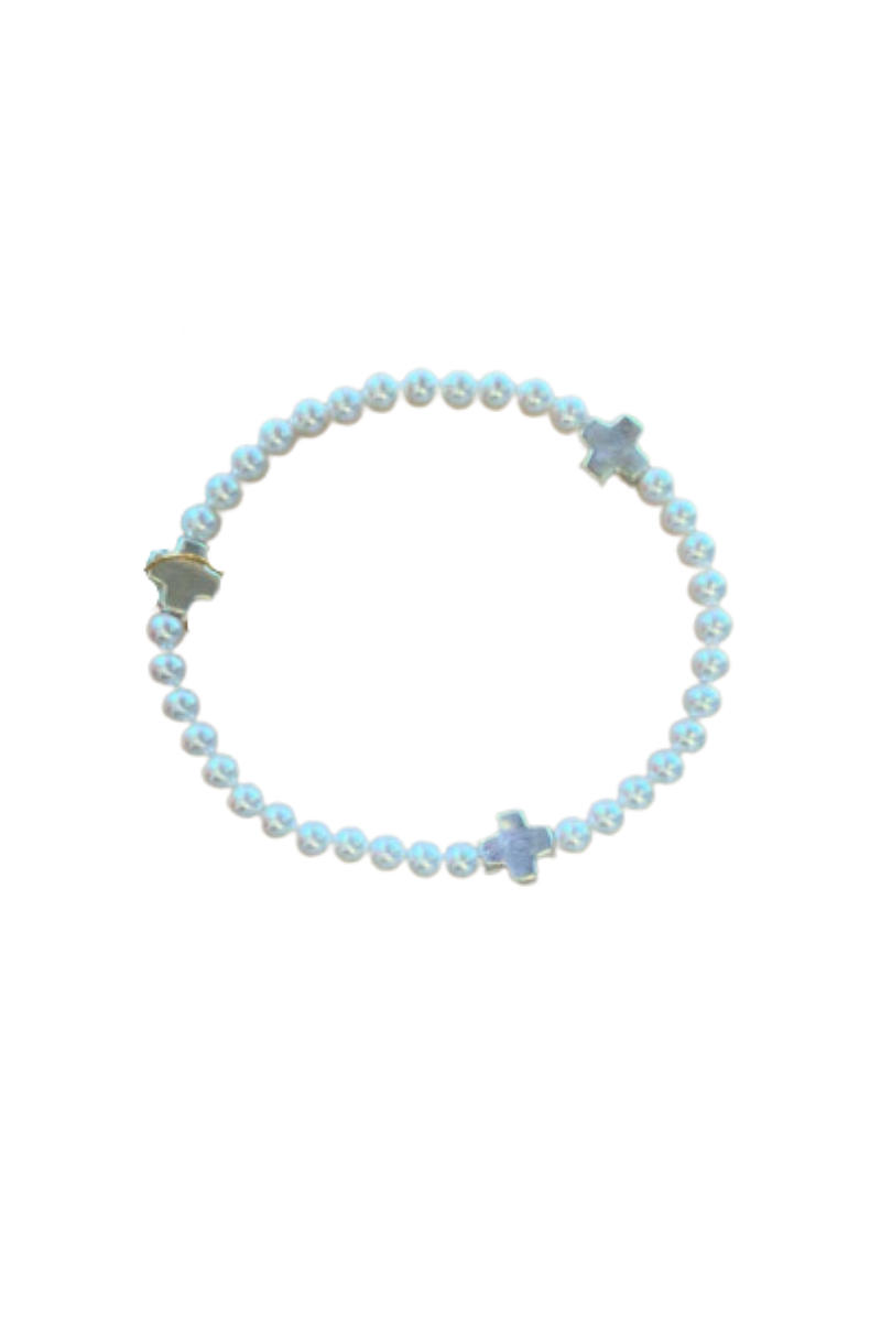 Signature Cross Small Pearl Pattern 3mm Bead Bracelet - Sterling