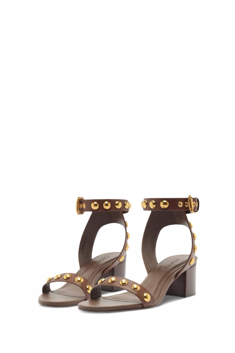 Leather Studded Block Heel Sandals