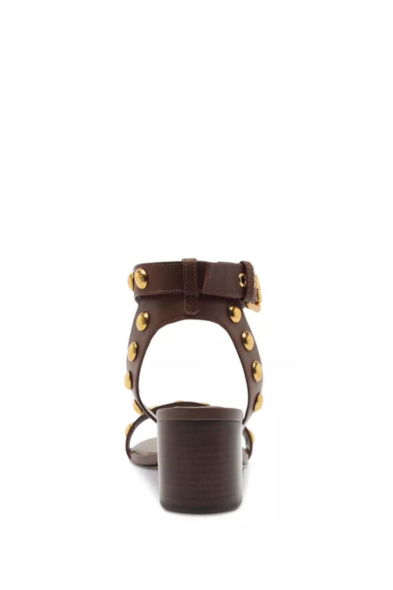 Leather Studded Block Heel Sandals