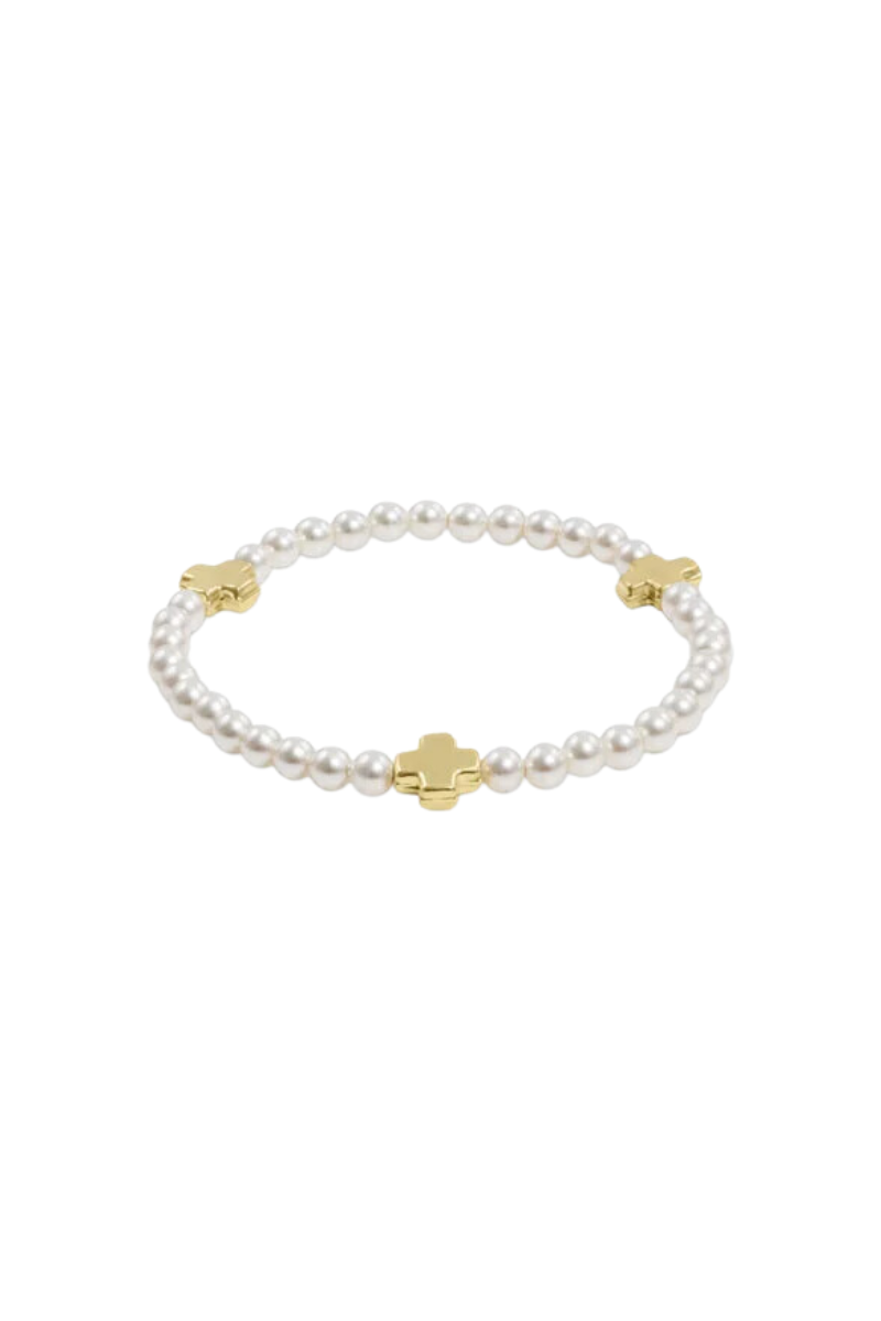 Signature Cross Pearl Pattern 4mm Bead Bracelet - Gold