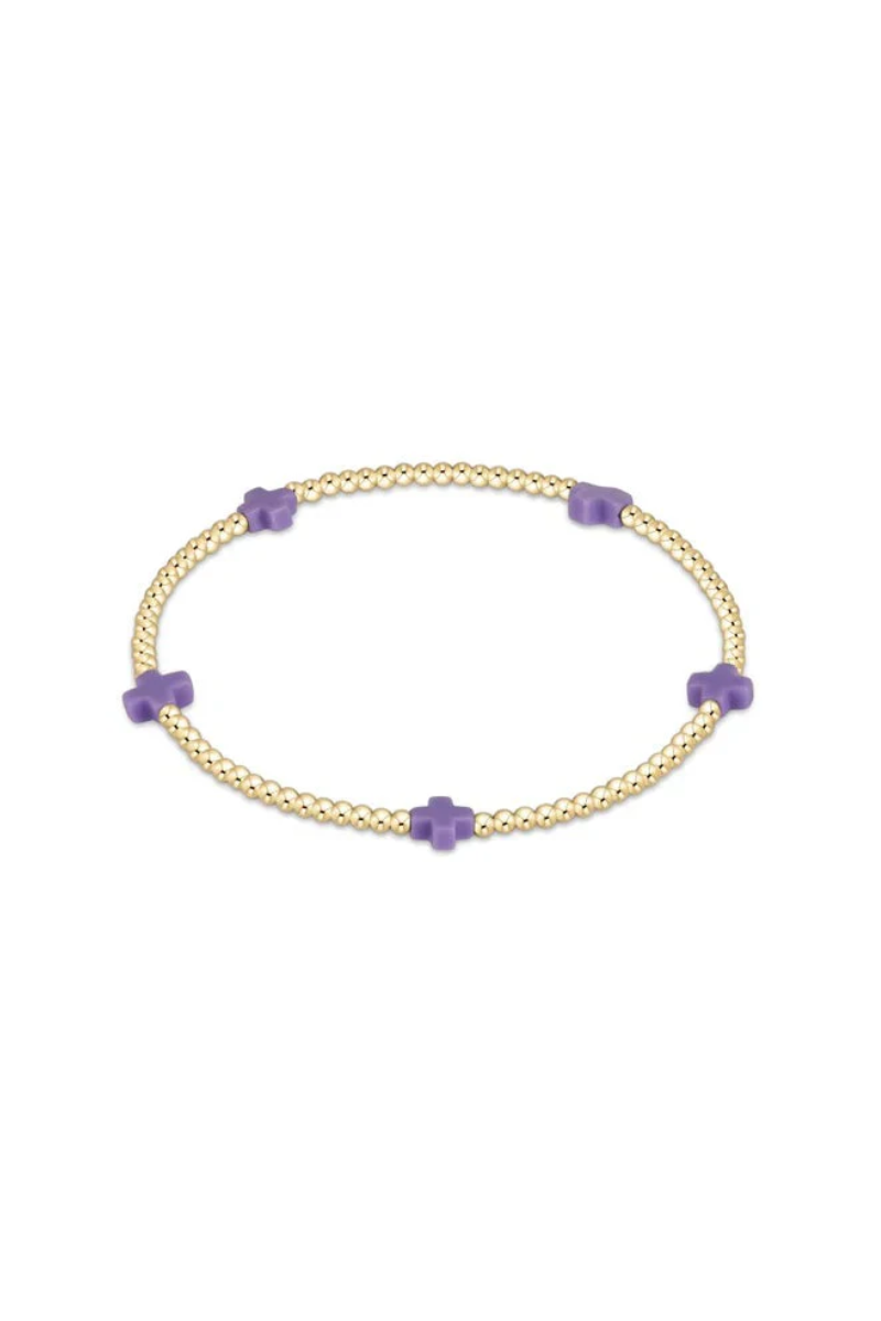 egirl Signature Cross Small Gold Pattern 2mm Bead Bracelet - Purple