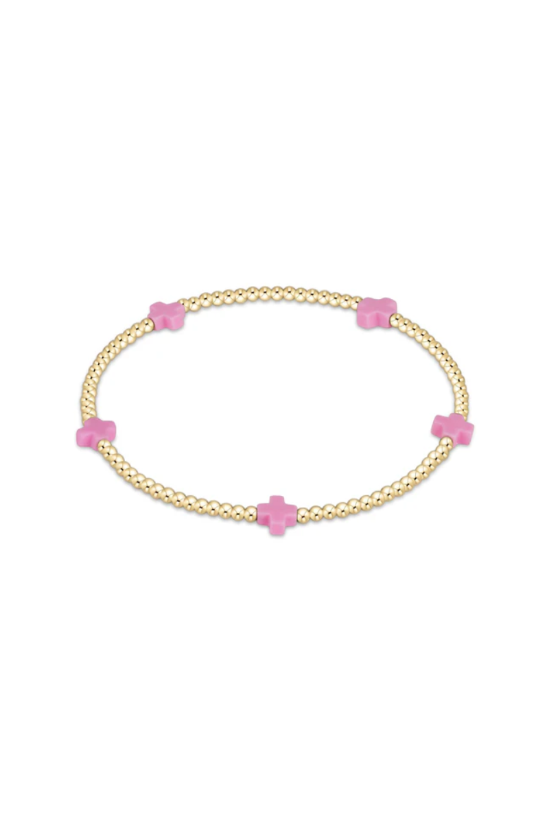 egirl Signature Cross Small Gold Pattern 2mm Bead Bracelet - Bright Pink