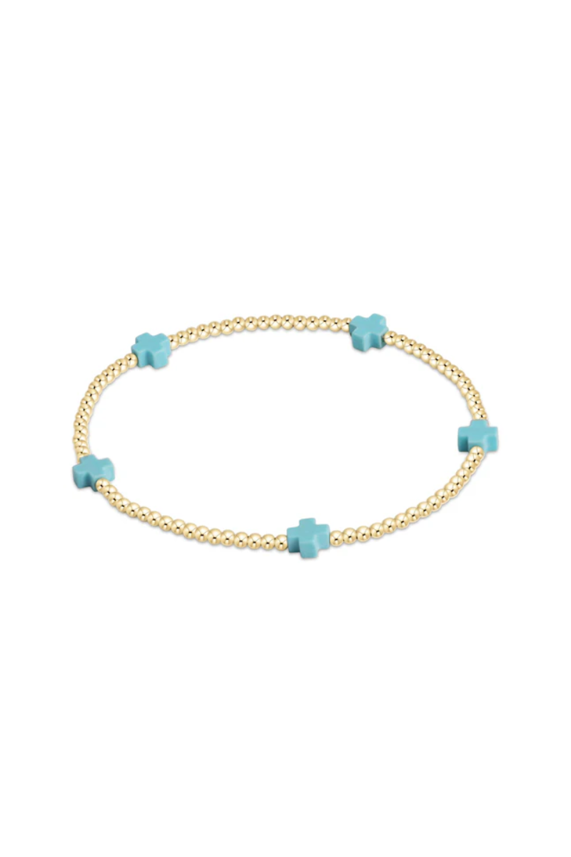 egirl Signature Cross Small Gold Pattern 2mm Bead Bracelet - Turquoise