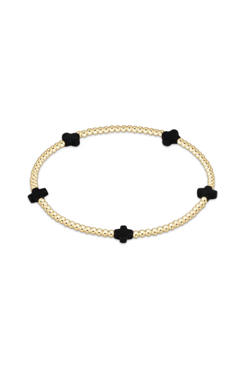 Signature Cross Small Gold Pattern 2mm Bead Bracelet - Onyx