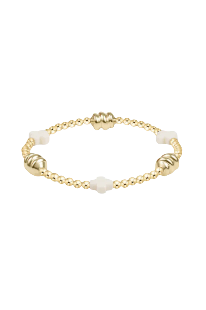 Signature Cross Admire Gold Pattern 3mm Bead Bracelet - Off White