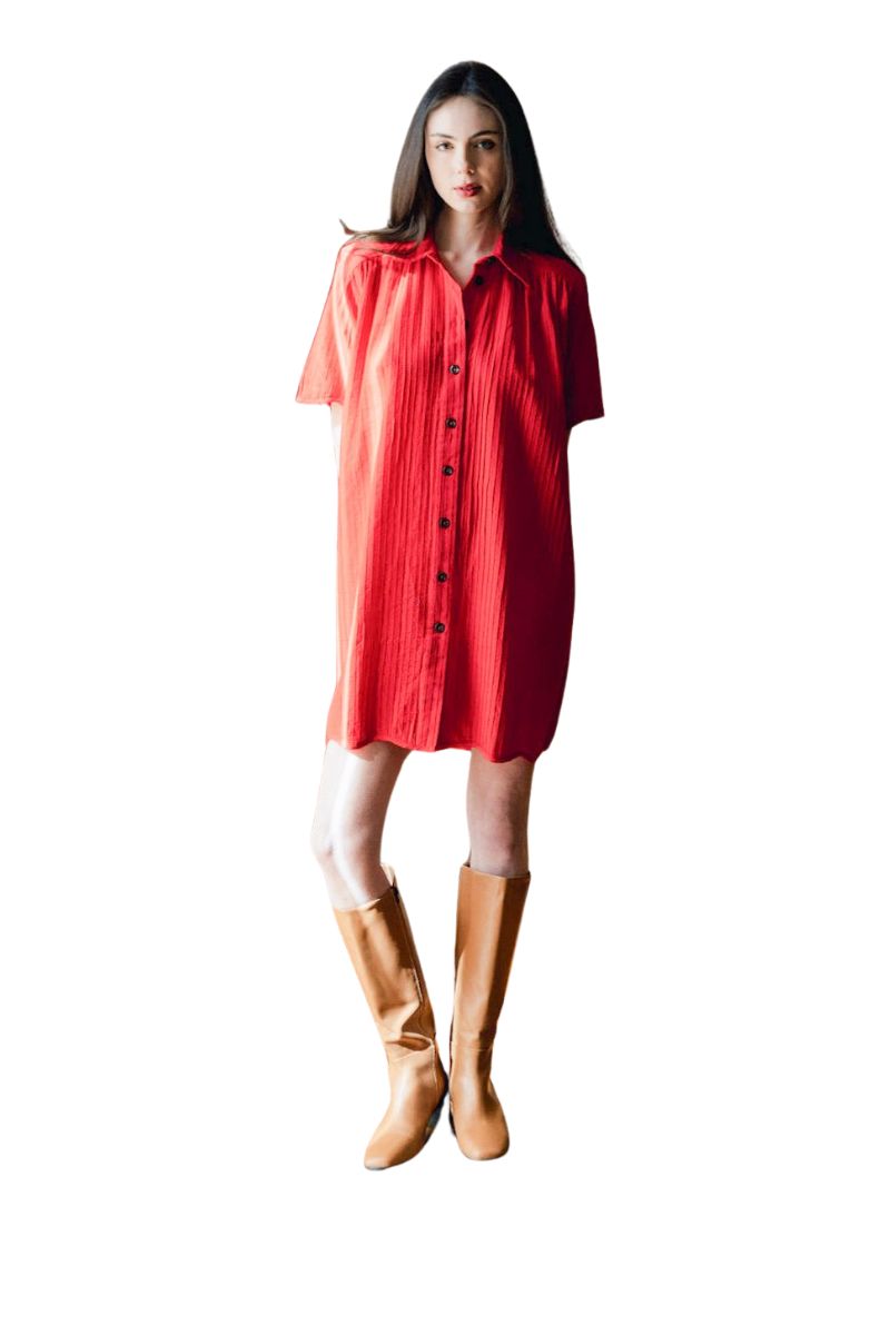 Aster Short Sleeve Pintuck Dress
