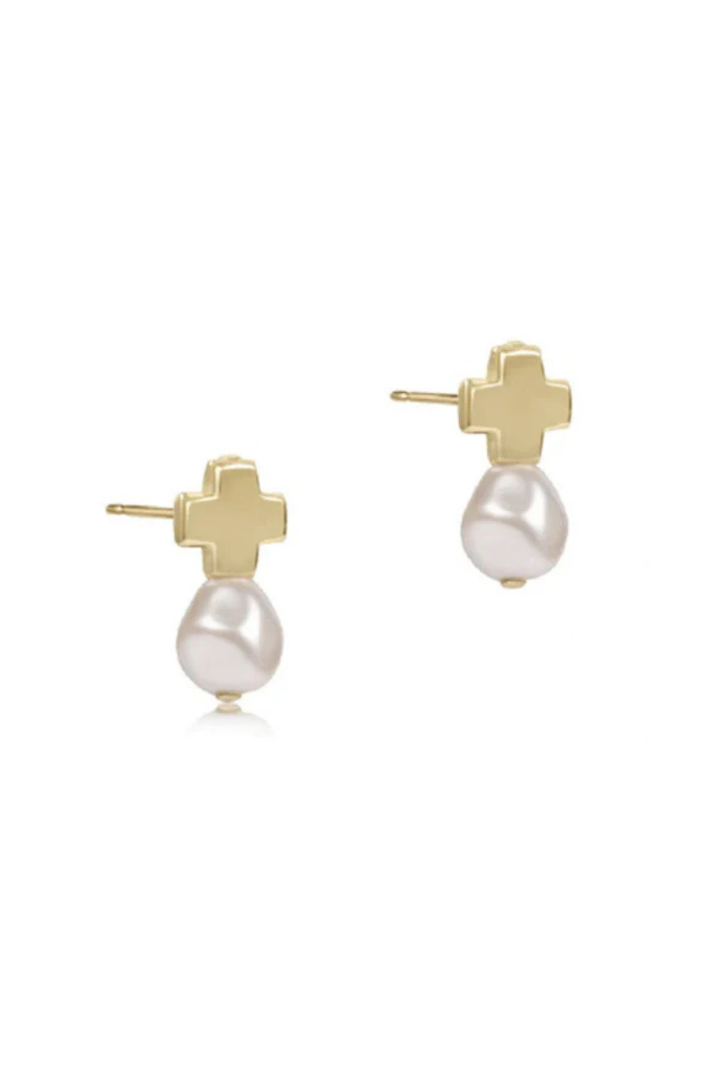 Signature Cross Gold Stud - Pearl