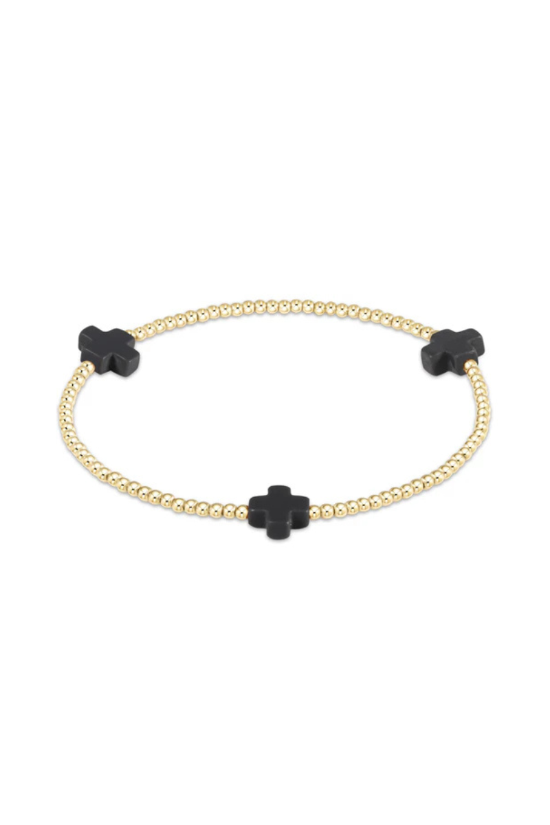 Signature Cross Gold Pattern 2mm Bead Bracelet - Onyx