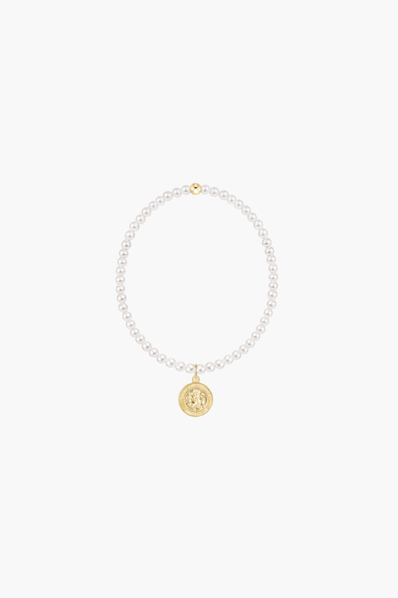 Classic Pearl 3mm Bracelet Protection Gold Disc